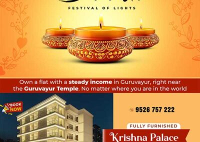 Social media post design for Krishna Properties, Guruvayur by Minds (@way2minds), created in October 2025, showcasing creative branding and digital marketing visuals in Thrissur, Kerala.